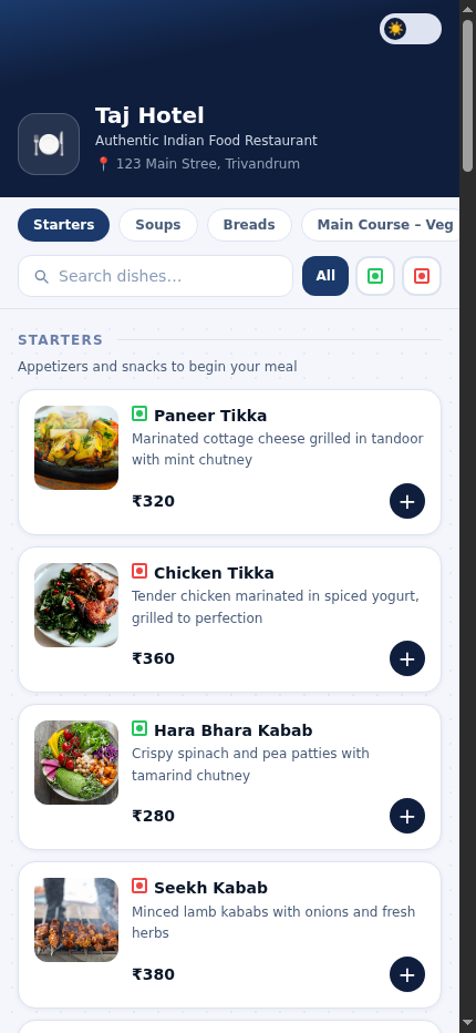 Digital menu browsing screen