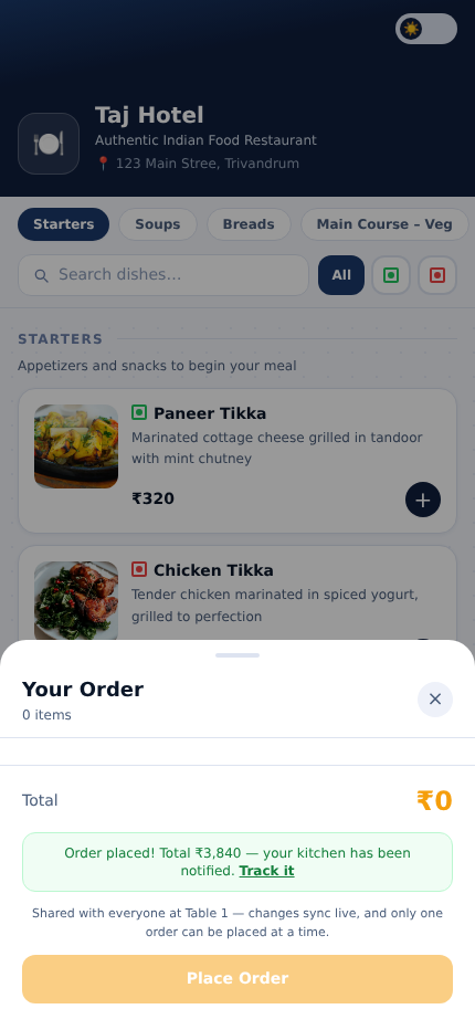 Order placed confirmation