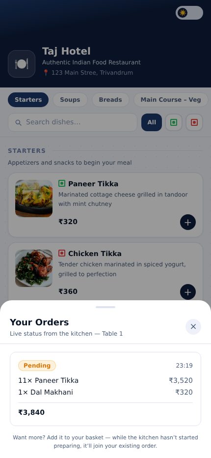 Live order tracking view
